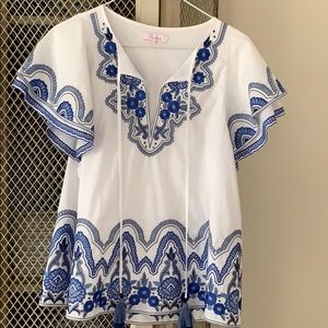 Parker short sleeve embroidered blouse